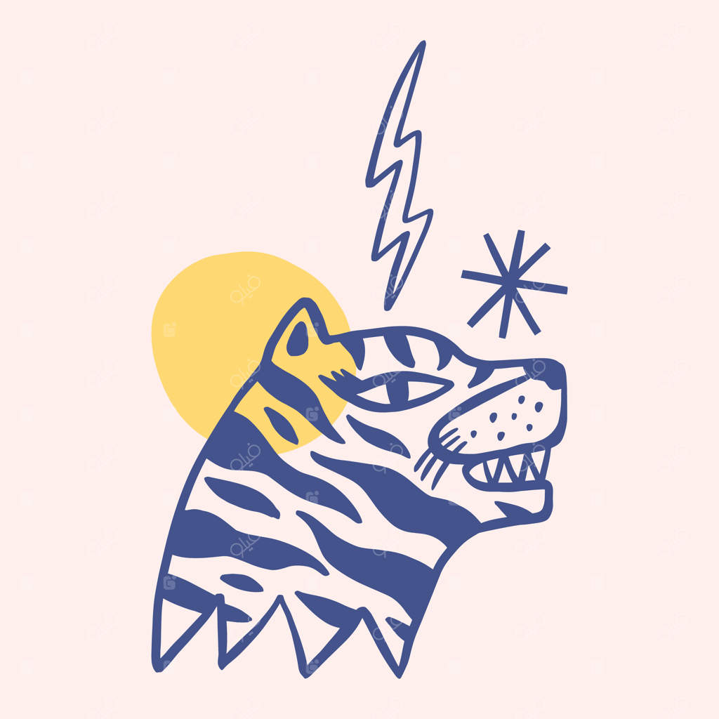 گربه ببر: تصویر کارتونی کودکانه به سبک بوهوی شاد و فانتزی در طراحی دستی وکتور هنر