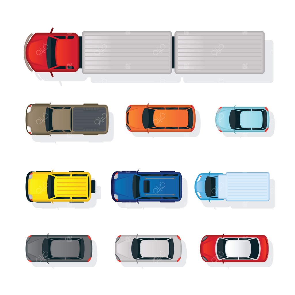 مجموعه‌ای از نمای بالا یا دید از بالای خودروهای مختلف