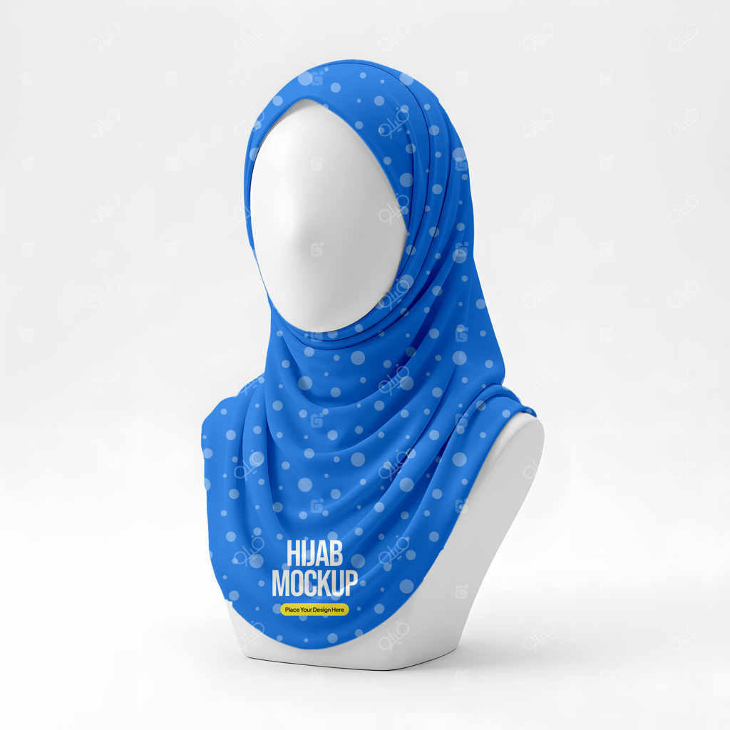موکاپ حجاب آبی خال‌خالی روی مانکن