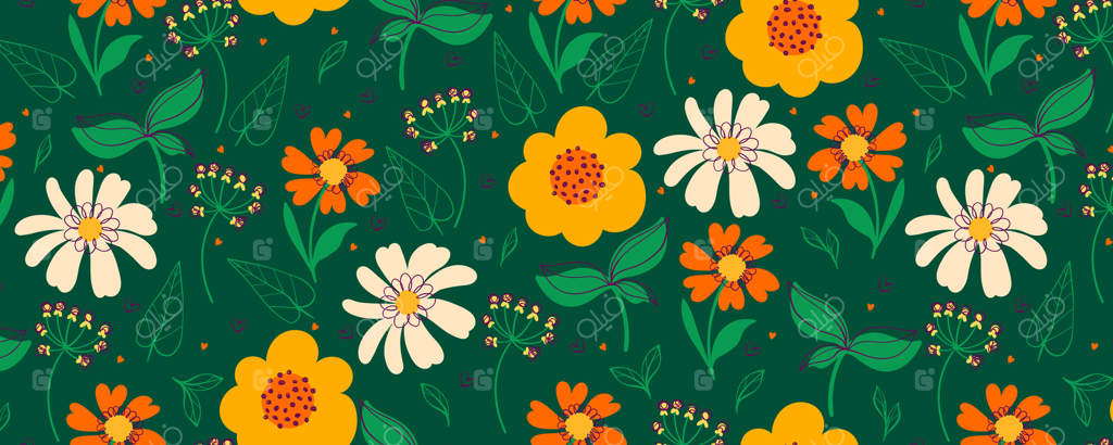 پترن گل با نقوش جذاب از گیاهان و برگ‌ها. پس‌زمینه‌ای یکدست از گل‌های تابستانی و بهاری. طراحی ظریف باغ که برای چاپ، مد، کارت‌ها، کاغذدیواری و وب ایده‌آل است.