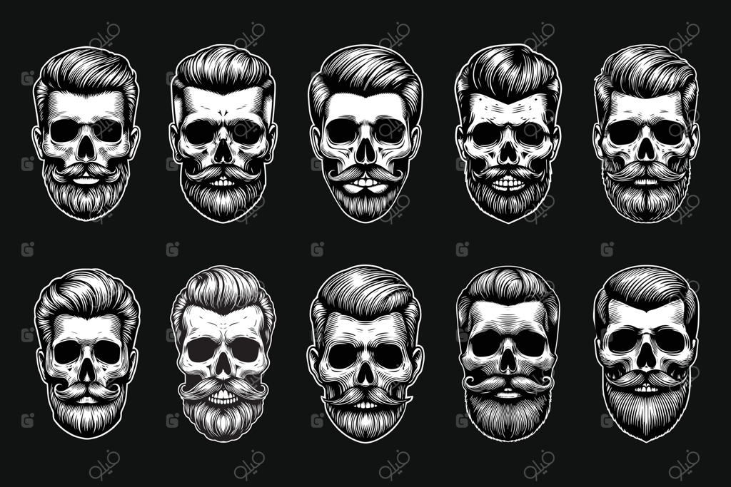 نقش سر جمجمه آرایشگر تاریک - تصویر سیاه و سفید