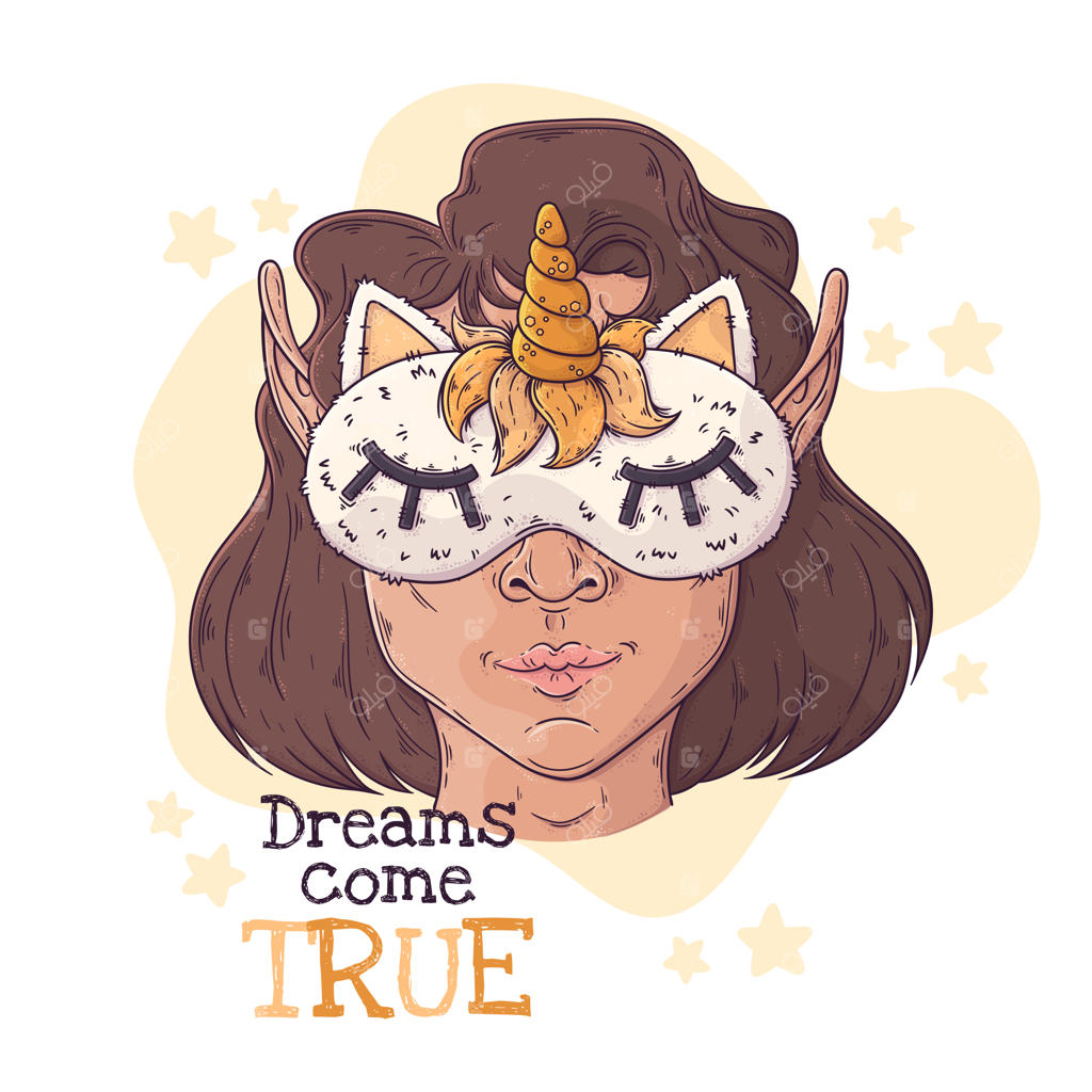 تصویر دستی دختری با نقاب شب و یک شاخ در سر