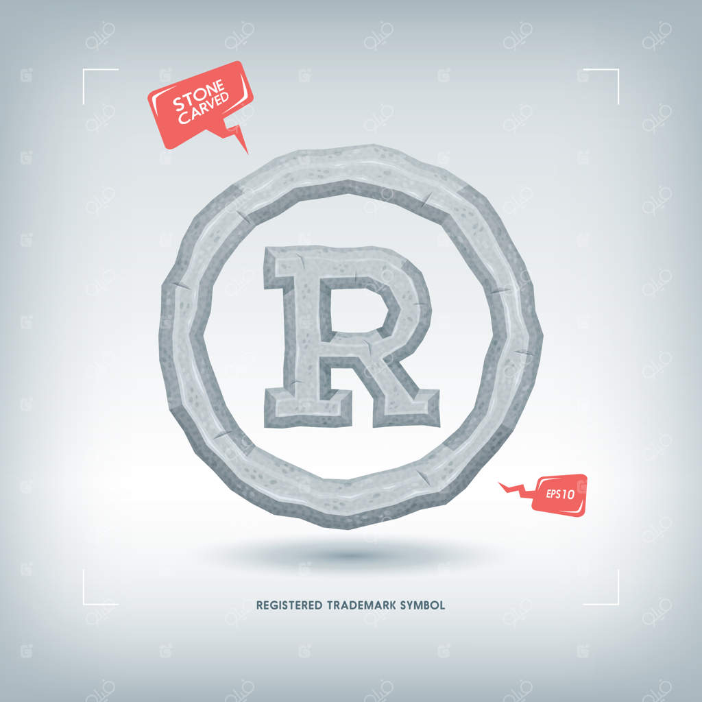 نماد علامت تجاری ثبت‌شده: طراحی حروف حکاکی‌شده در سنگ. تصویرسازی.