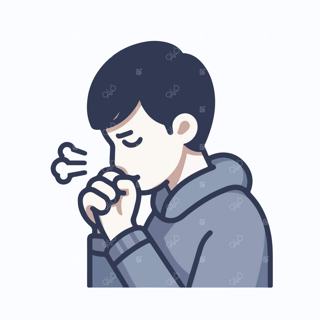 تصویر وکتور از یک نوجوان در حال سرفه در سبک طراحی ساده