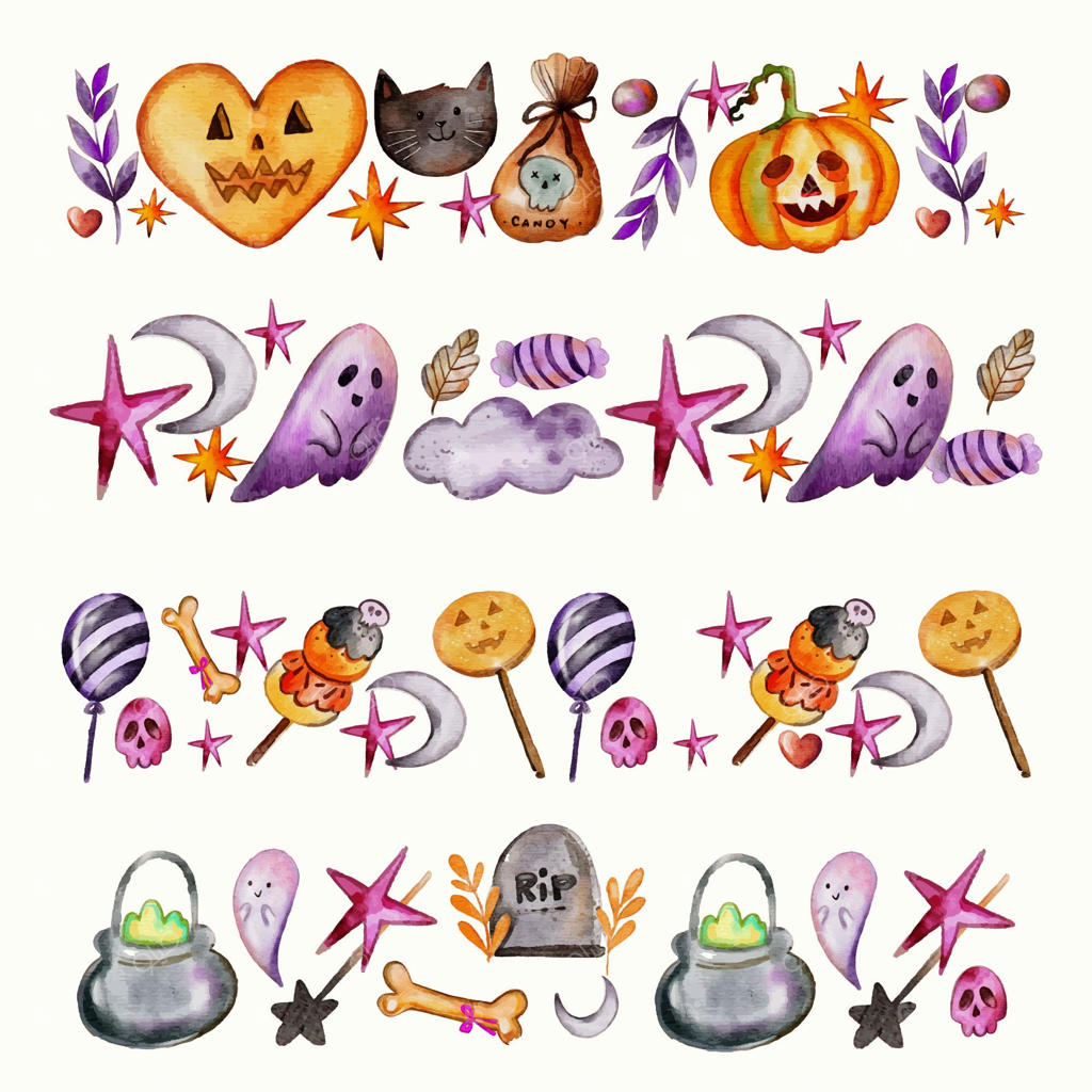 مجموعه حاشیه‌های هالووین با آبرنگ