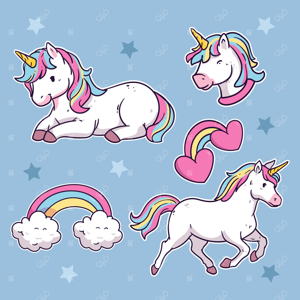 استیکر کارتونی تک‌شاخ طراحی شده با دست