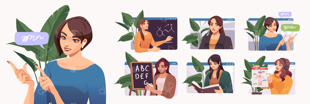 تصاویر معلمان زن مدرن: مفاهیم آموزش آنلاین و دوره‌های آموزشی