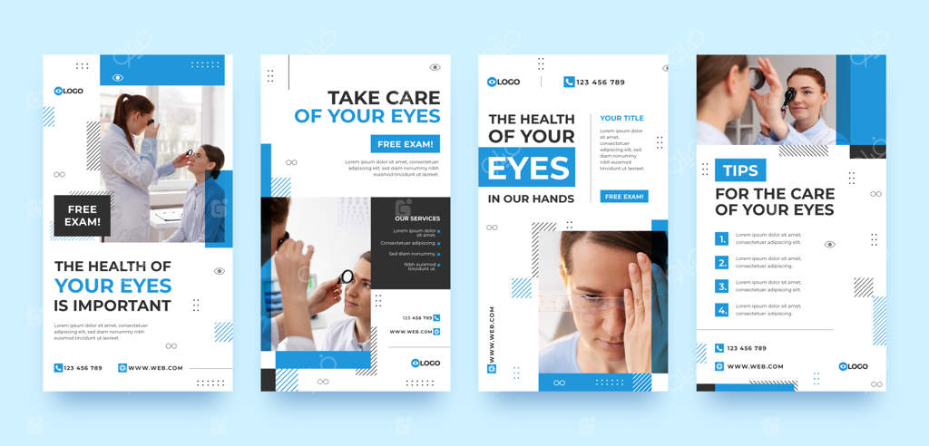 استوری‌های اینستاگرام مینیمالیستی با طراحی تخت برای چشم‌پزشکان