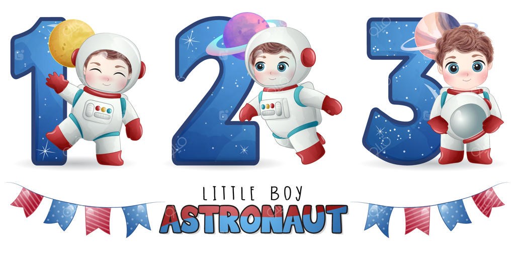 ست تصاویر پسر فضانورد بامزه با شماره‌گذاری