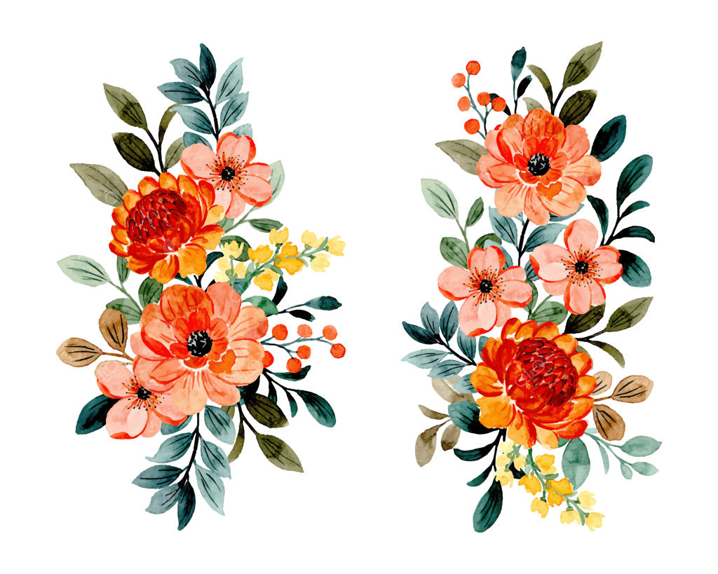 مجموعه دسته‌گل‌های گلدار با آبرنگ