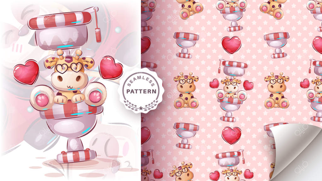 شخصیت کارتونی زرافه‌ی بامزه در توالت - پترن یکپارچه