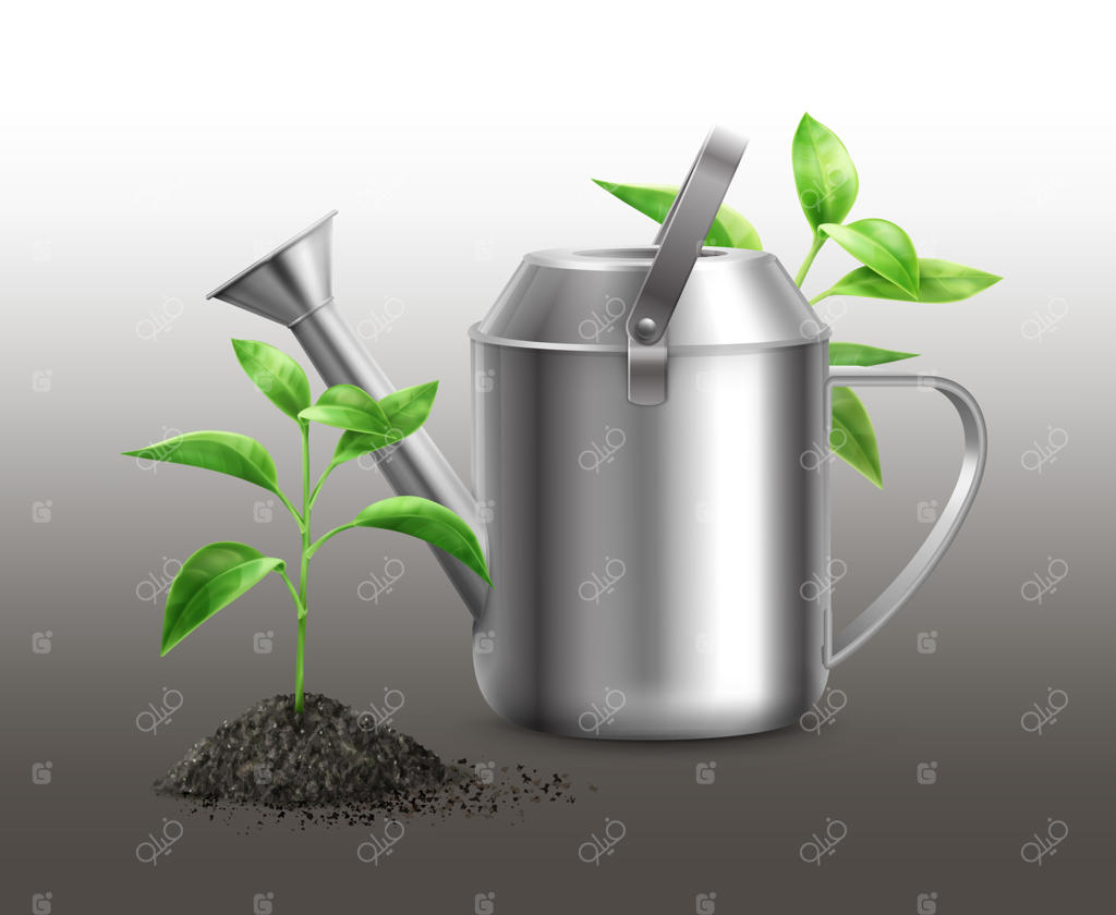 تصویرسازی آبپاش فلزی با جوانه‌های سبز