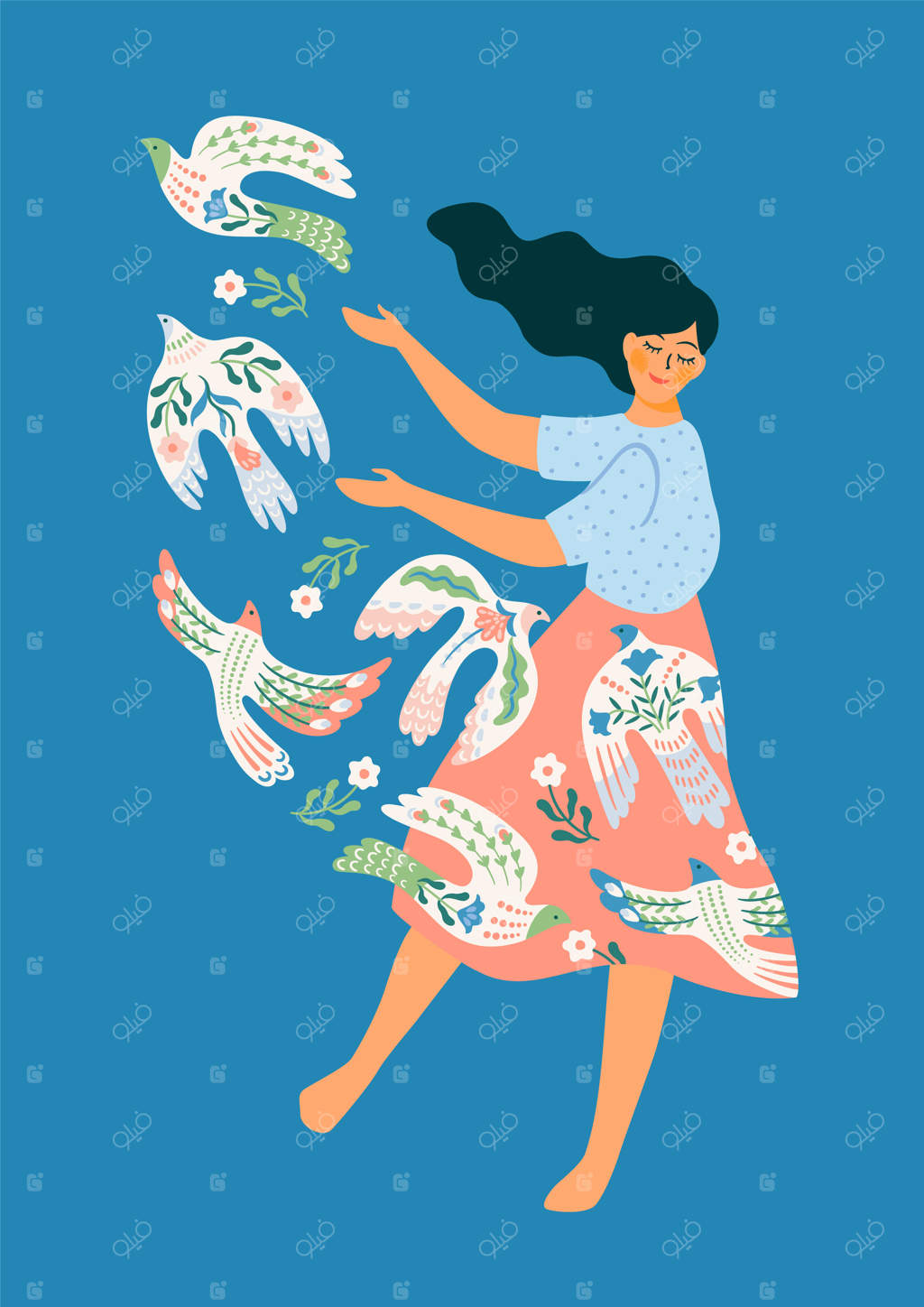 زن صلح و کبوتر صلح - عناصر وکتور برای کارت، پوستر، و دیگر مطالب تبلیغاتی