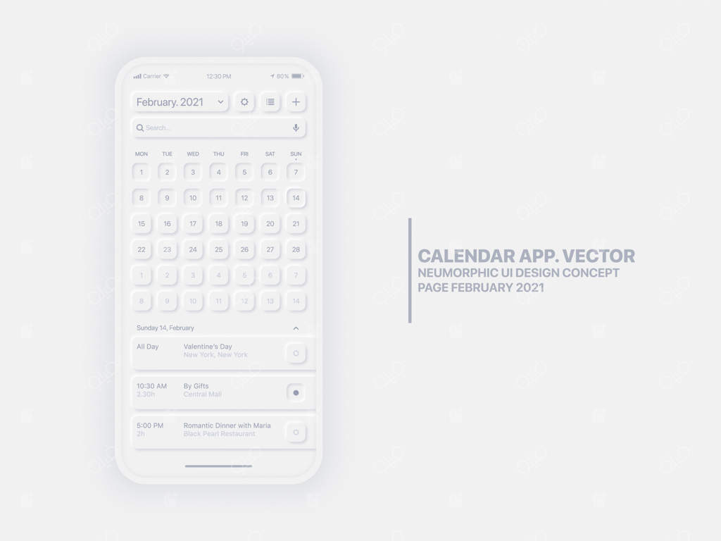 صفحه اپلیکیشن تقویم: لیست کارها و وظایف برای فوریه ۲۰۲۱ - طراحی مفهومی UI/UX