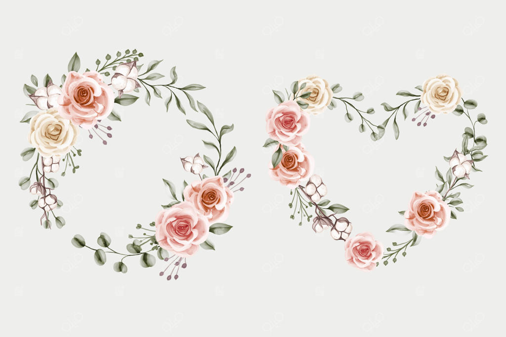 حلقه گل بوهیمی با آبرنگ ملایم هلو و صورتی پاستلی