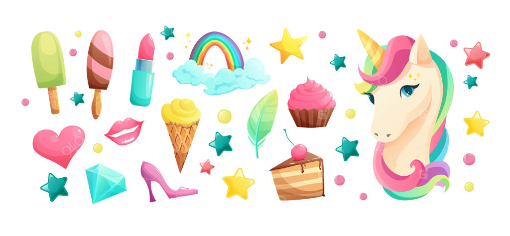 چهره بامزه یونیکورن به سبک فلت