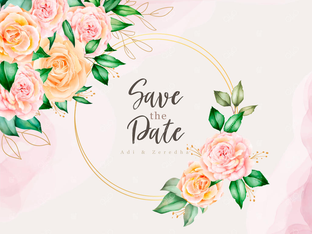 قالب کارت عروسی با تاج گل آبرنگی زیبا