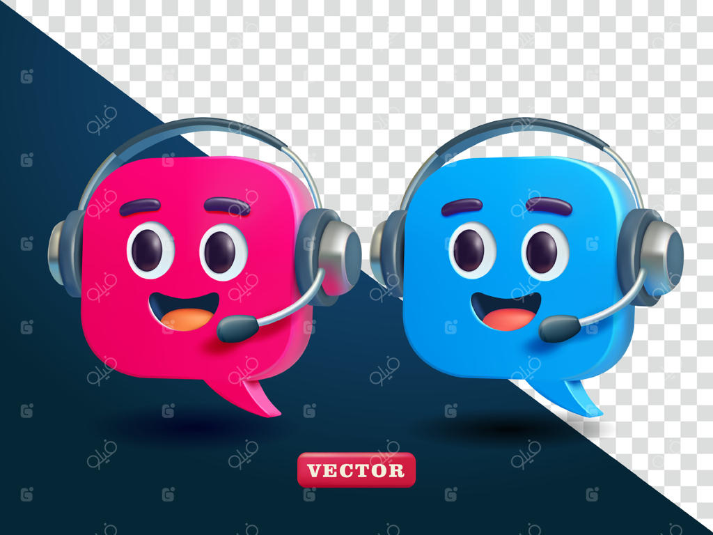 شخصیت گفتگوی حبابی با هدفون، سه‌بعدی. مناسب برای کسب‌وکار، مرکز تماس و عناصر طراحی