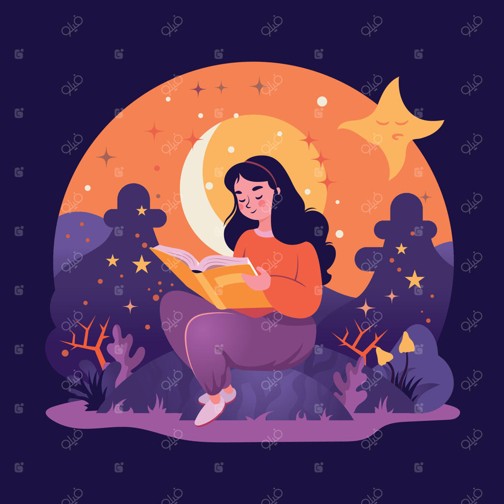 تصویرسازی دختر در حال مطالعه