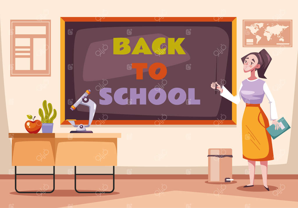 معلم کنار تخته سیاه در کلاس درس - بازگشت به مدرسه