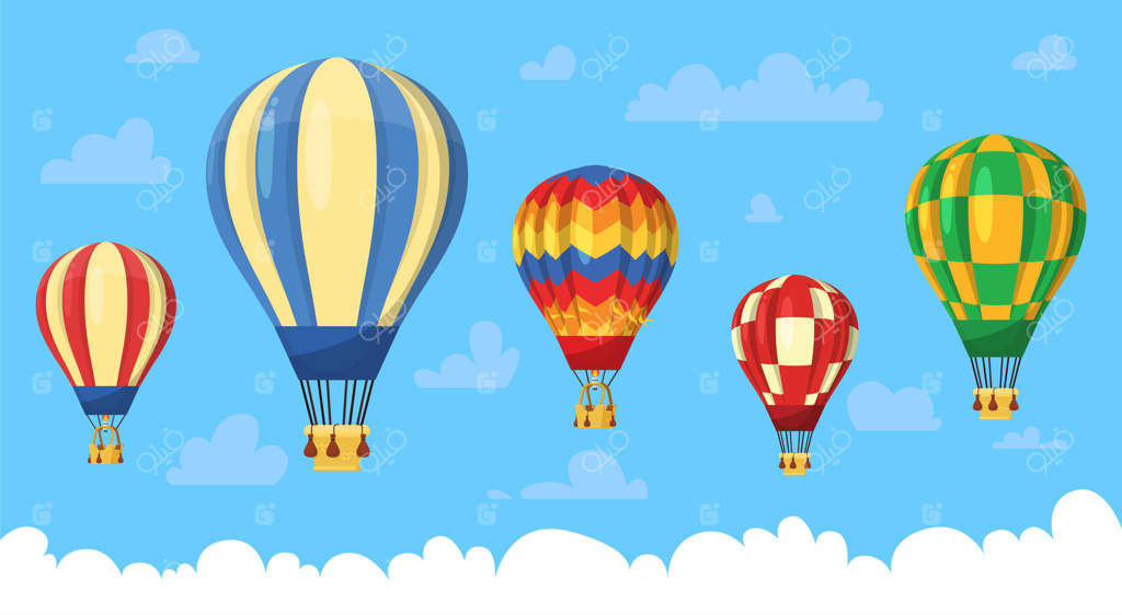 مجموعه‌ای از بالن‌های هوای گرم در آسمان