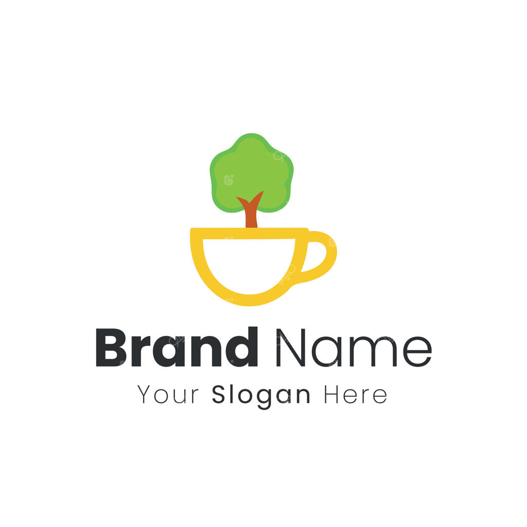 فنجان قهوه خلاقانه و منحصر به فرد با لوگوی درخت در حال رشد برای نیازهای کسب و کار شما