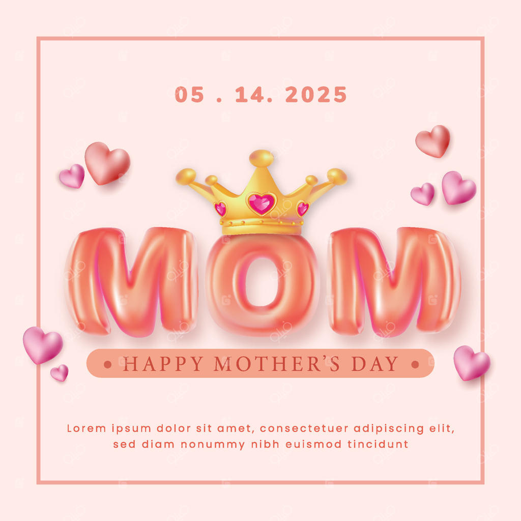 گرافیک جشن روز مادر با رنگ‌های شاد و عناصر قلب و متن بادکنکی