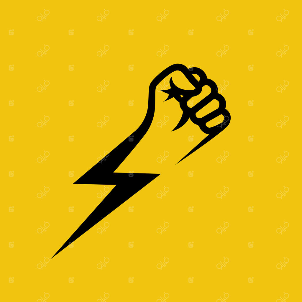 سیلوئت سیاه مشت و نماد صاعقه به نشانه اعتراض