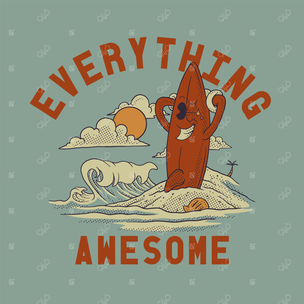 نشان کارتونی تخته موج‌سواری چشمک‌زن با سبک رترو