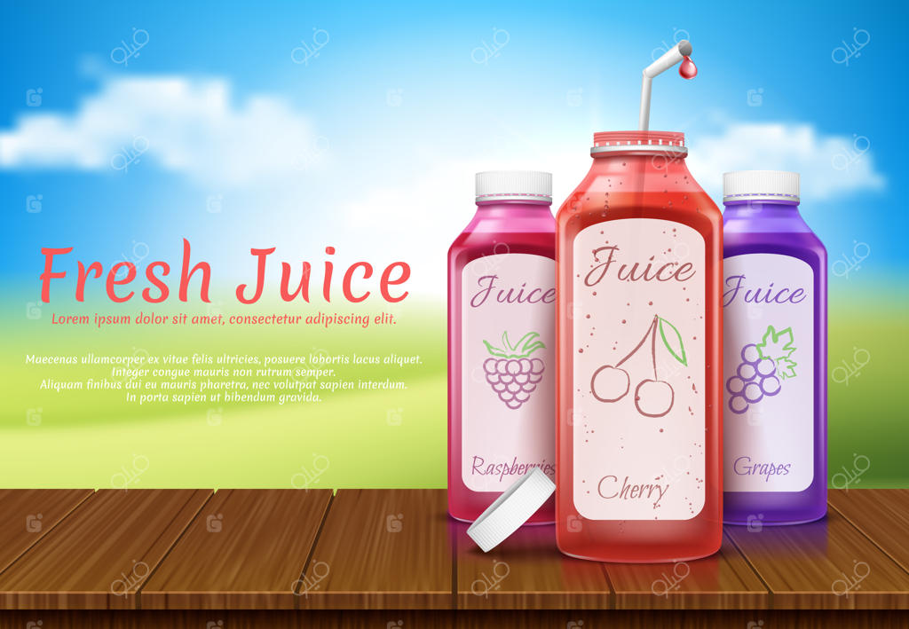 بنر واقعی با بطری‌های آبمیوه