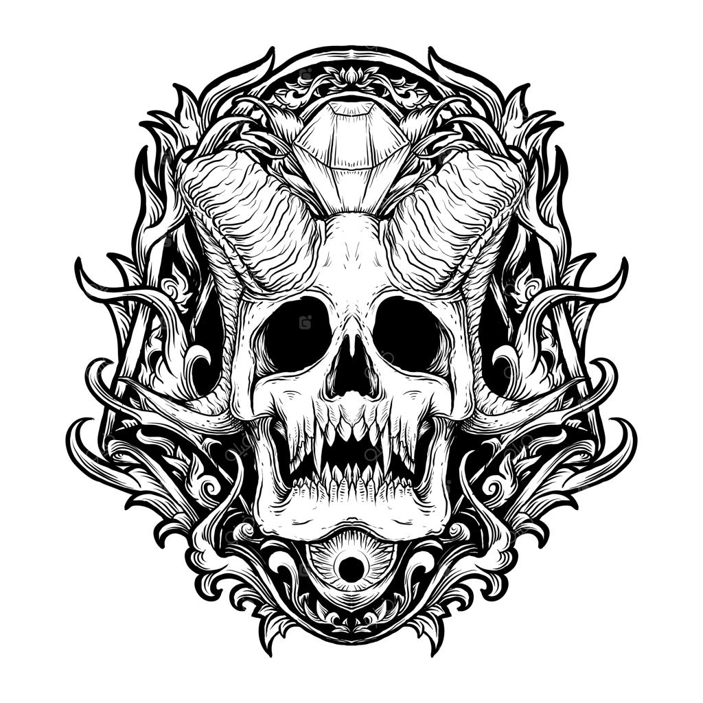 طرح خالکوبی و تی‌شرت: تصویرسازی دستی سیاه و سفید