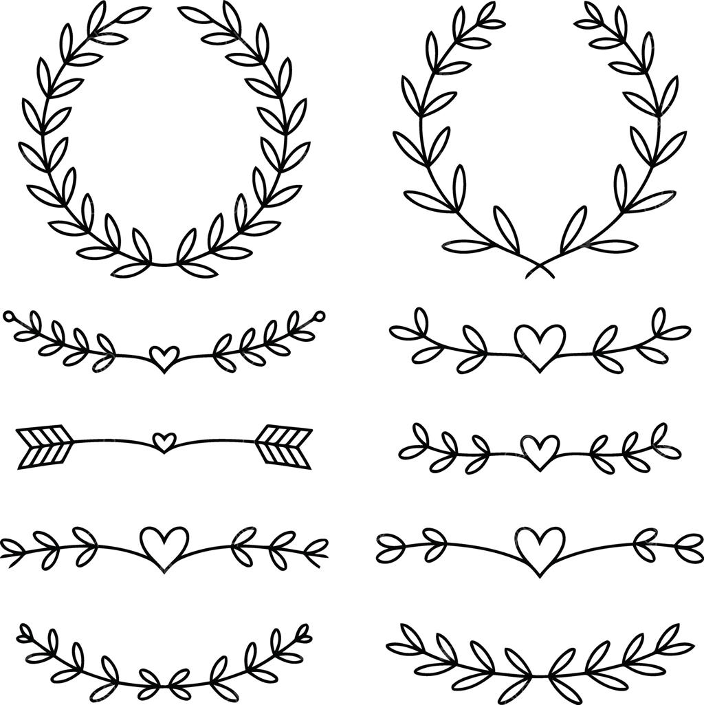 عناصر تزئینی دستی با طرح برگ‌ها، قلب‌ها و پیکان‌ها