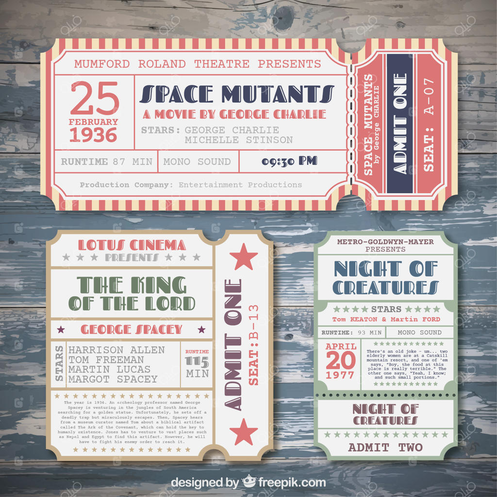 بلیط‌های سینما با طراحی کلاسیک