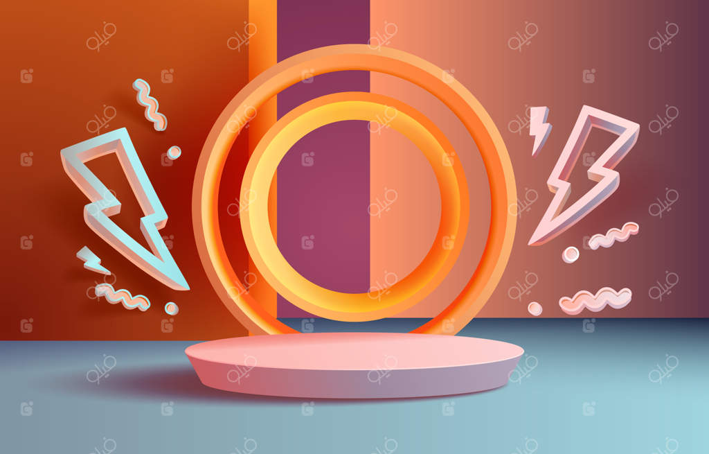 صحنه حراج فوق‌العاده با نماد رعد و برق - بنر پیشنهاد ویژه با سکو و پدستال