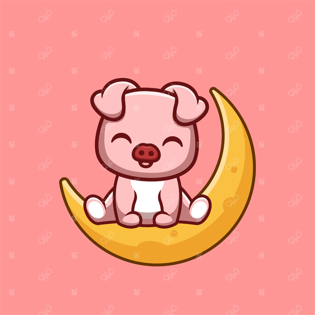 لوگوی بامزه و خلاق میمون نشسته بر ماه به سبک کارتون کاوایی