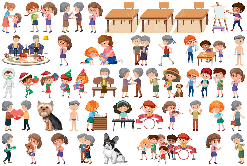 مجموعه‌ای از فعالیت‌های مختلف افراد به سبک کارتونی