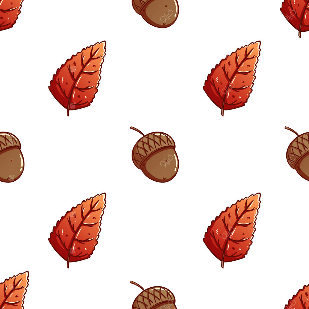 طرح پس‌زمینه با برگ‌های پاییزی و بلوط‌های نقاشی‌شده دستی در پترن یکپارچه