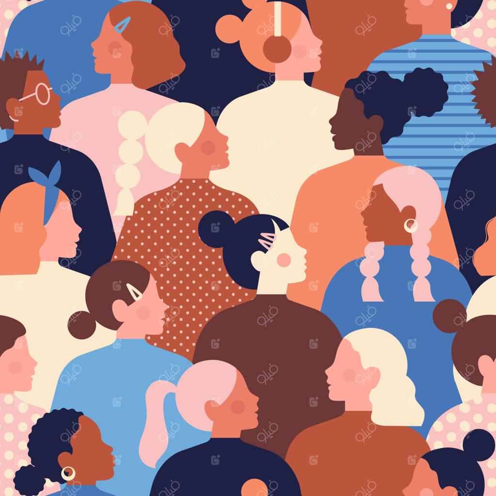 الگوی بدون درز پرتره کودکان. دختربچه‌های بامزه از نژادهای مختلف. مجموعه حالات چهره خندان و متفکر کودکان. کودکی.