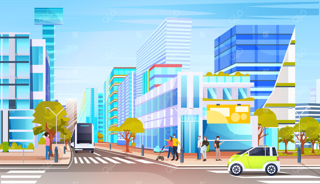 مردم در حال عبور از خیابان در منظره شهری