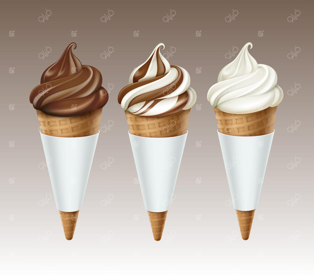 مجموعه وکتور بستنی‌های شکلاتی کلاسیک قهوه‌ای و سفید نرم سرو شده