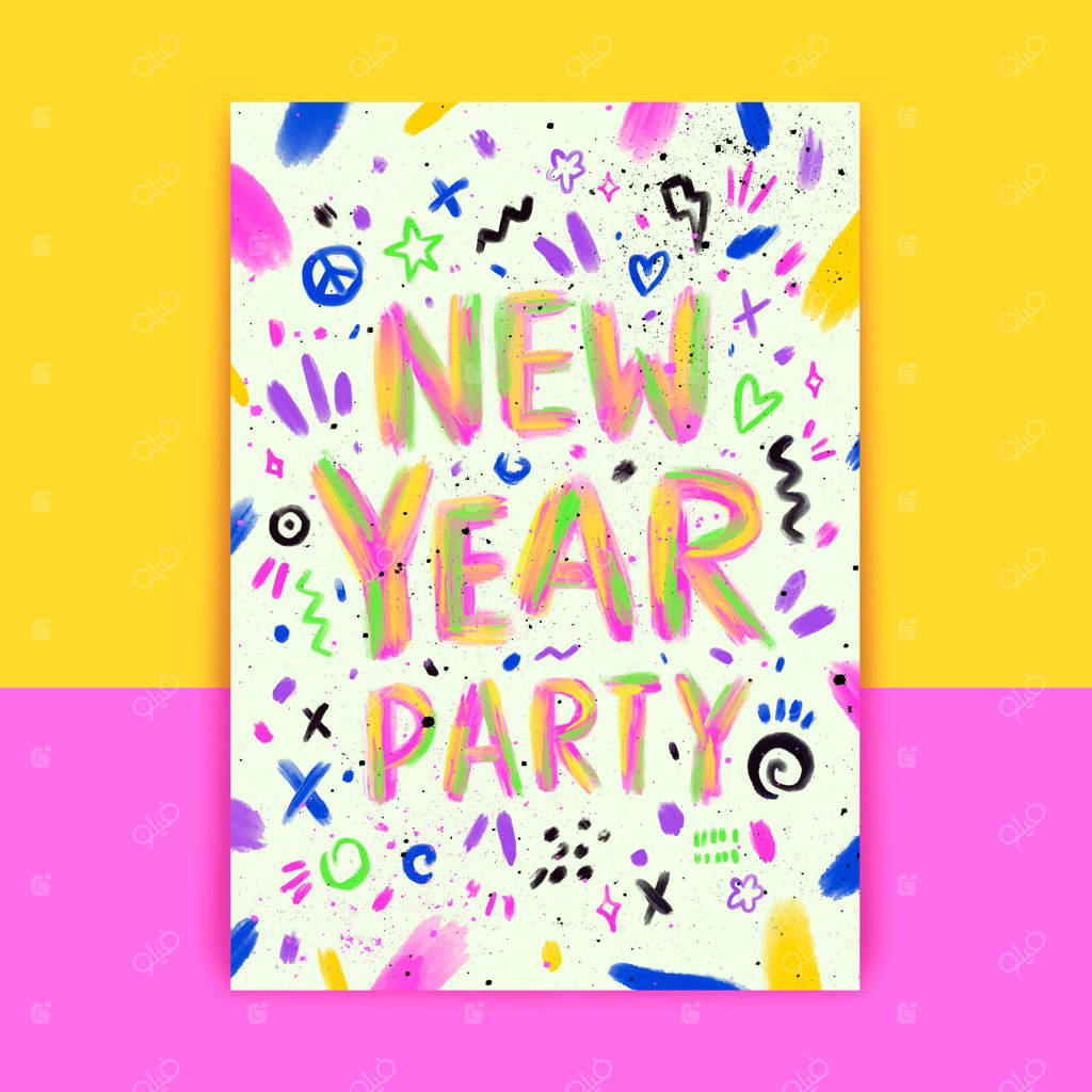 قالب پوستر جشن سال نو ۲۰۲۱ با طراحی دستی