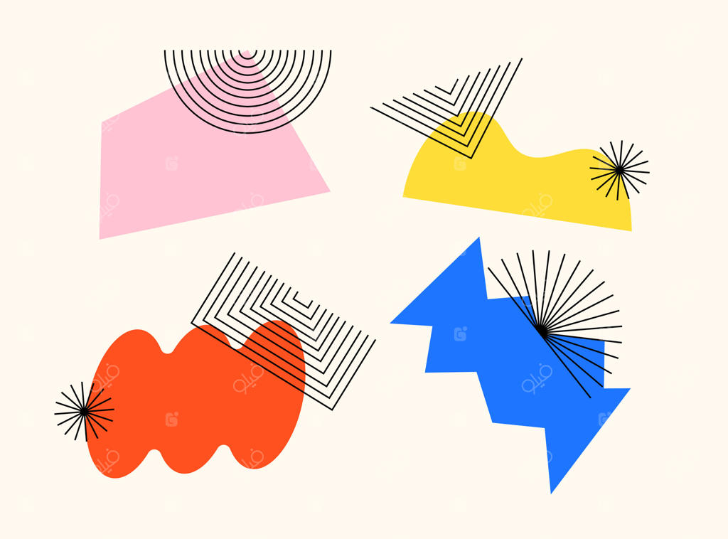 مجموعه‌ای از اشکال نئو هندسی مدرن با عناصر Y2K