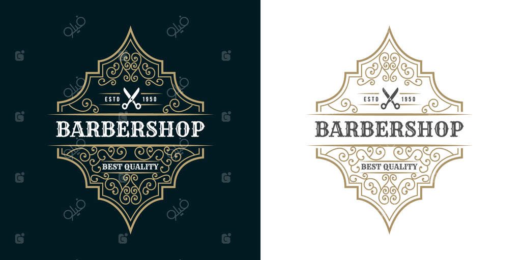 لوگوی کلاسیک و ویکتوریایی با قاب تزئینی برای آرایشگاه و سالن مو