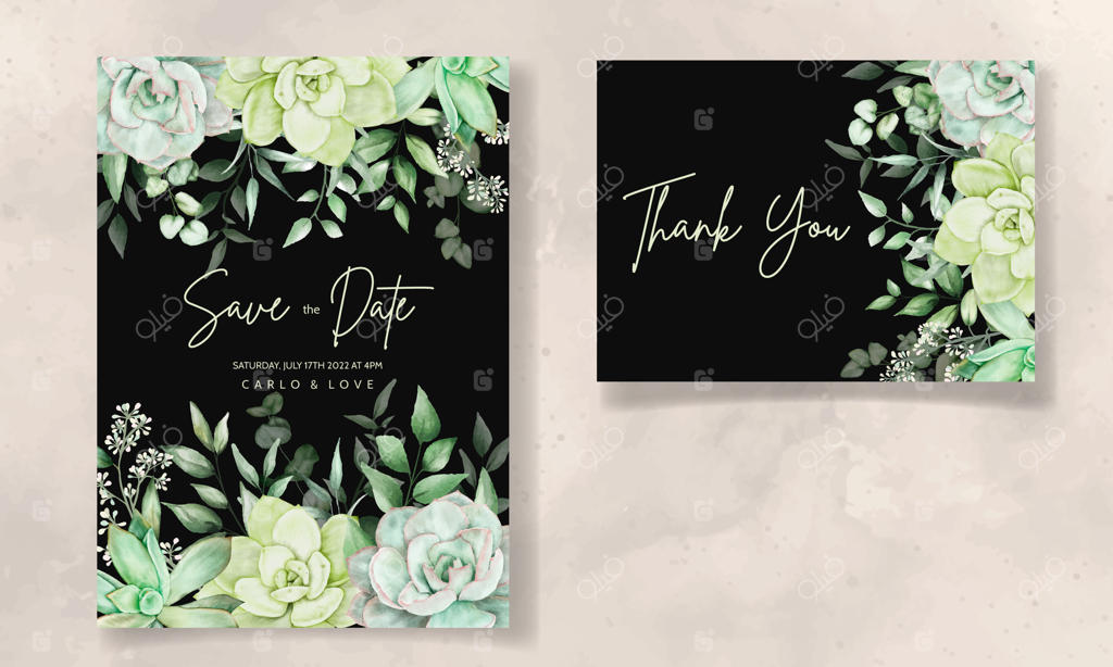 کارت دعوت عروسی لوکس با طرح گل و گیاهان سبز