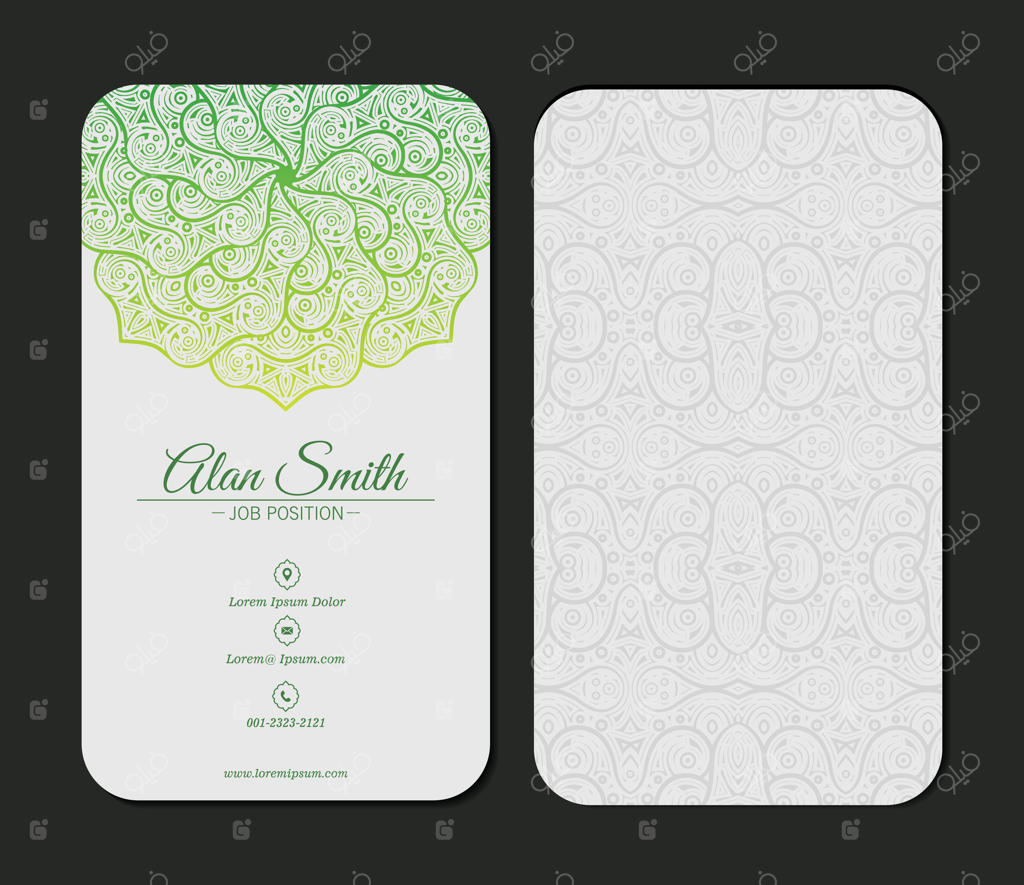 کارت ویزیت شیک با طرح ماندالا سبز.