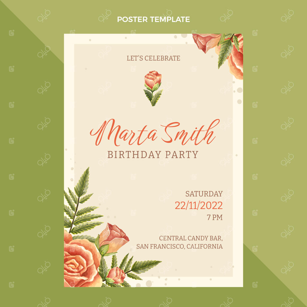 پوستر تولد نقاشی شده با آبرنگ