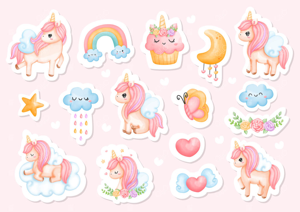 تصویر برچسب یونیکورن با آبرنگ