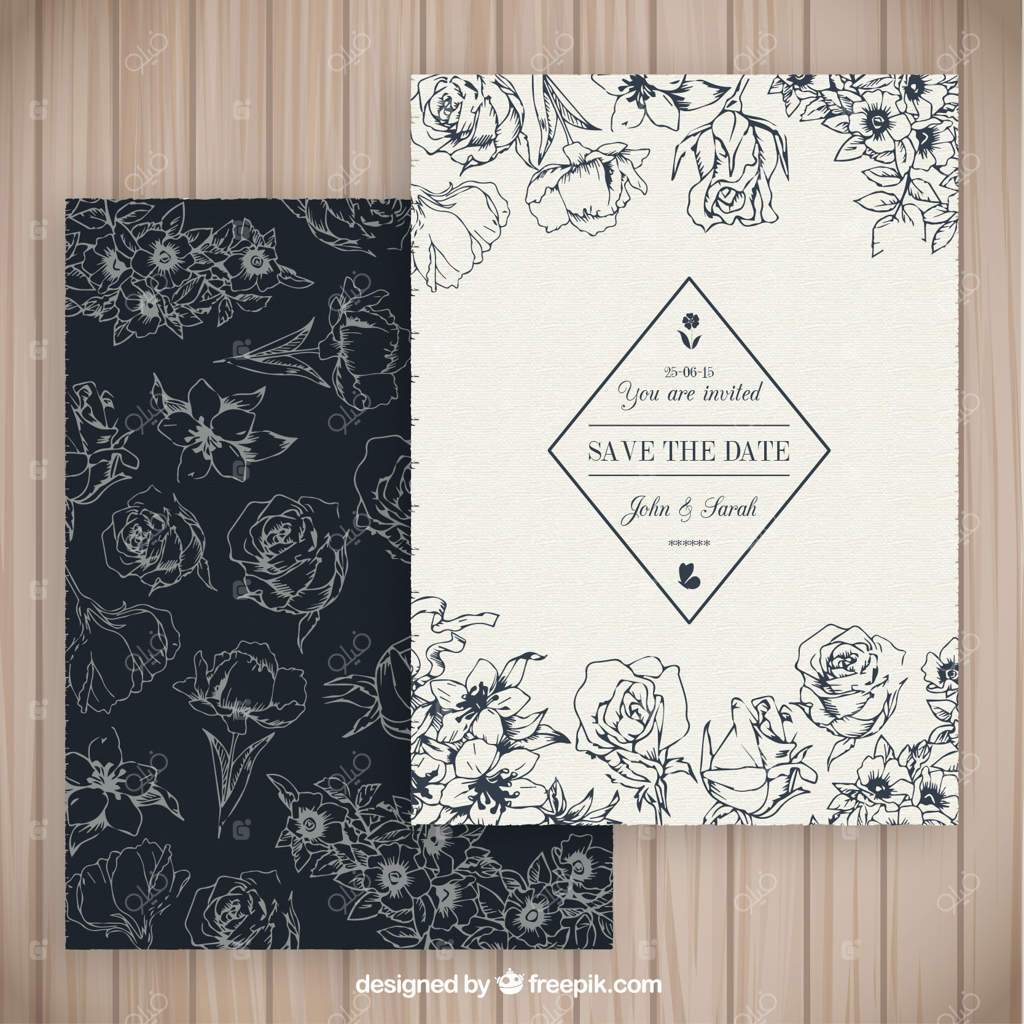 دعوت‌نامه عروسی با طرح گل‌های کلاسیک