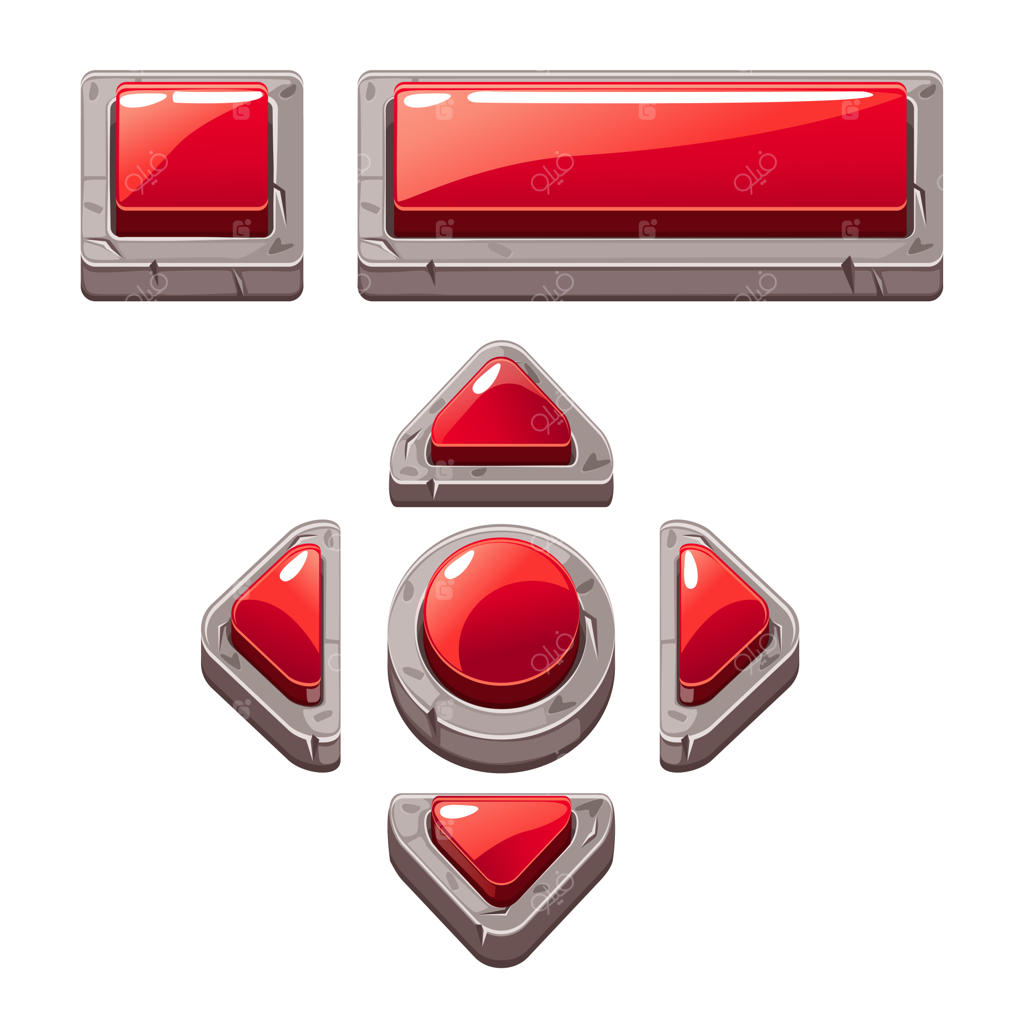 دکمه‌های فانتزی سنگی قرمز برای طراحی بازی یا وب