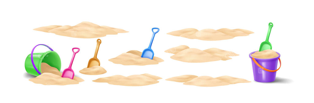 سطل‌ها و بیلچه‌های رنگارنگ شن برای کودکان